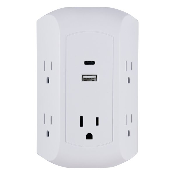 Ge GE 5-Outlet 15W USB-C Surge Protector, White 43650